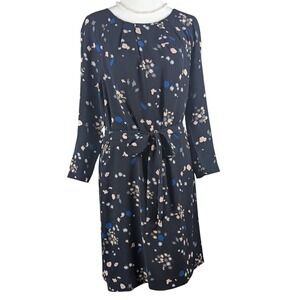 Ann Taylor Floral Dress Size Medium Navy Belted Shift Lightweight Elegant Career